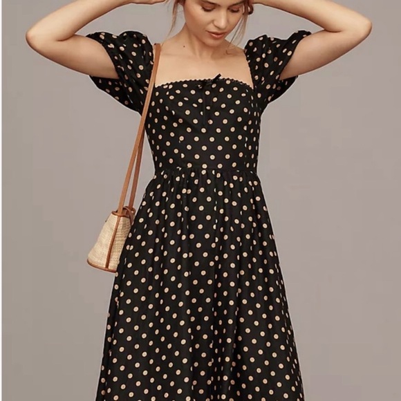 Reformation Dresses & Skirts - Reformation Marella Dress Size 10 Ritz Dot Linen Midi NWT Smocked Puff Sleeve